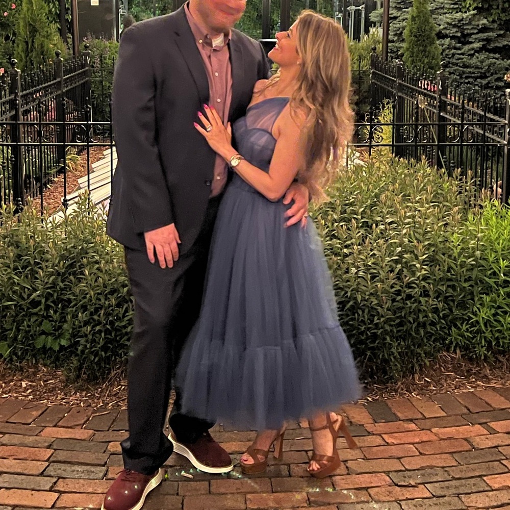 Millau Blue One-Shoulder Cocktail Tulle Dress - Picture 5 of 5